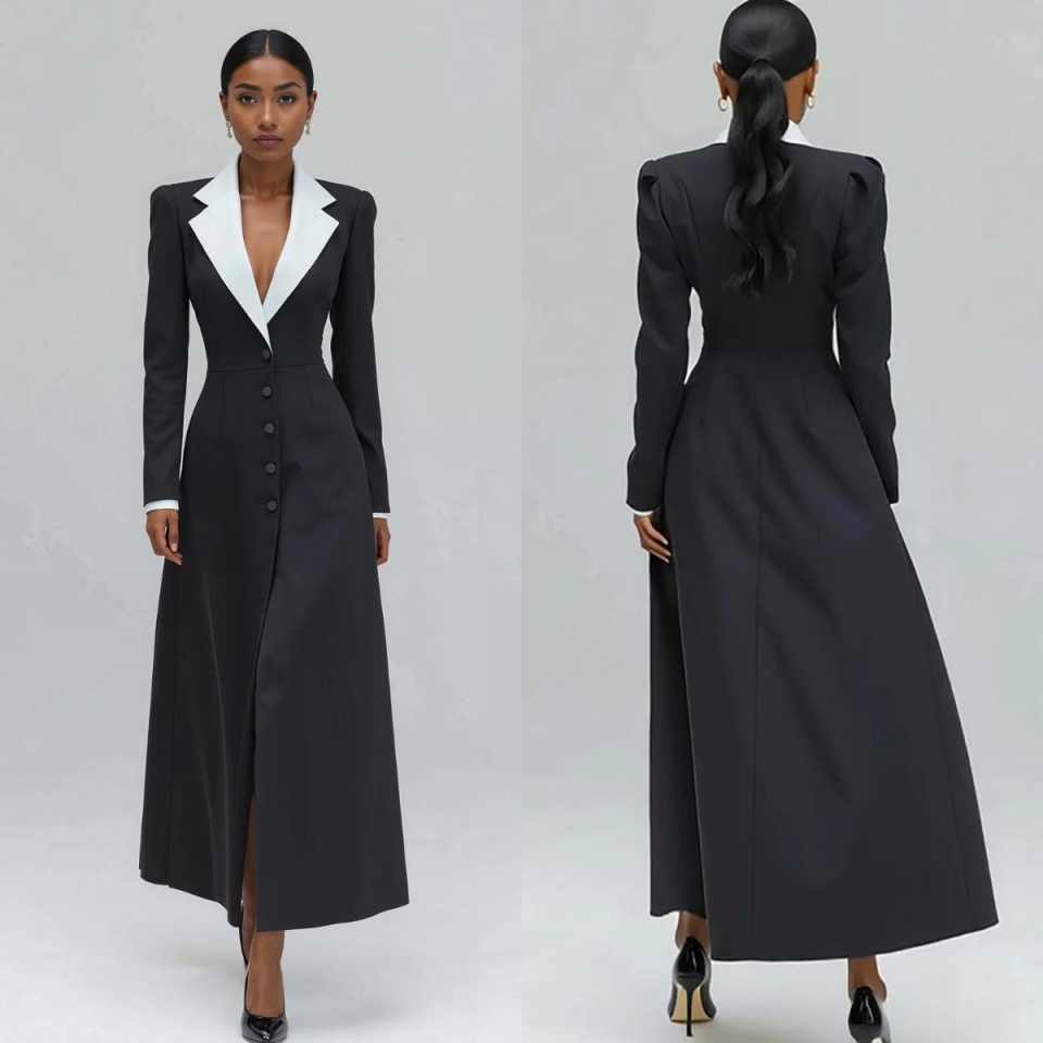 Women Formal Wear With Tie - Женский длинный блейзер-пиджак А-силуэта, цельный, для