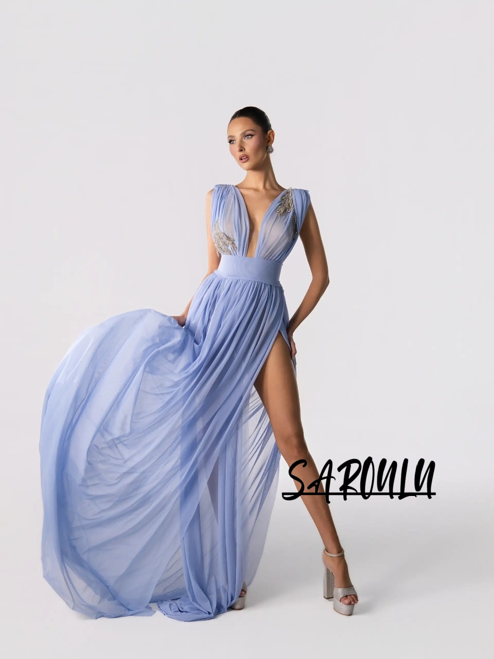 Formal Gala Wear Women - Светло-голубое сексуальное вечернее платье с глубоким