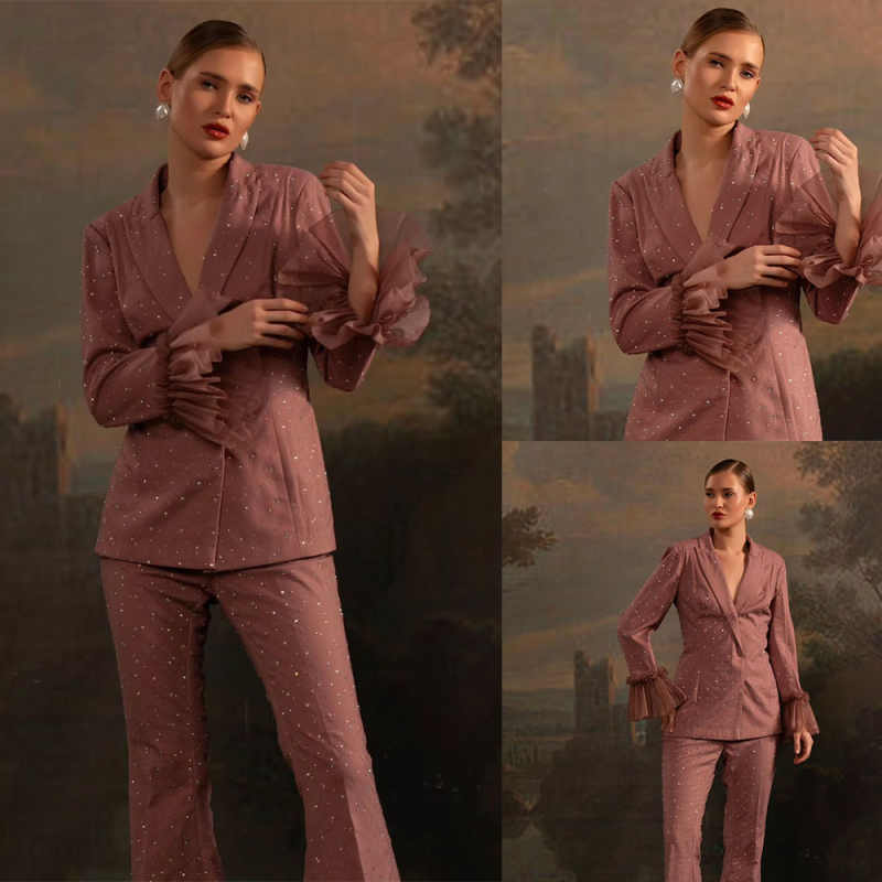 Women Formal Wear With Tie - Женский пиджак с бусинами, комплект из