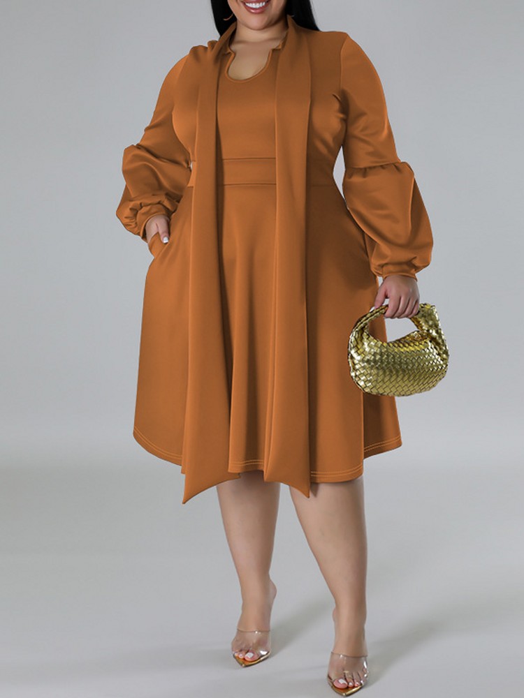 Women Formal Office Wear Tops - Женское платье-миди с длинным рукавом, в