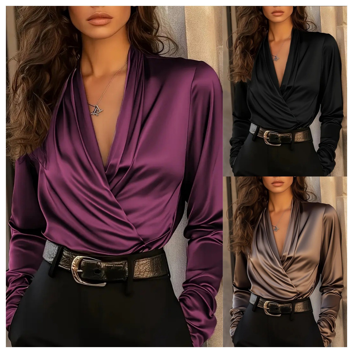 Женская атласная блузка с V-об – обзор и цена Women Formal Office Wear Tops
