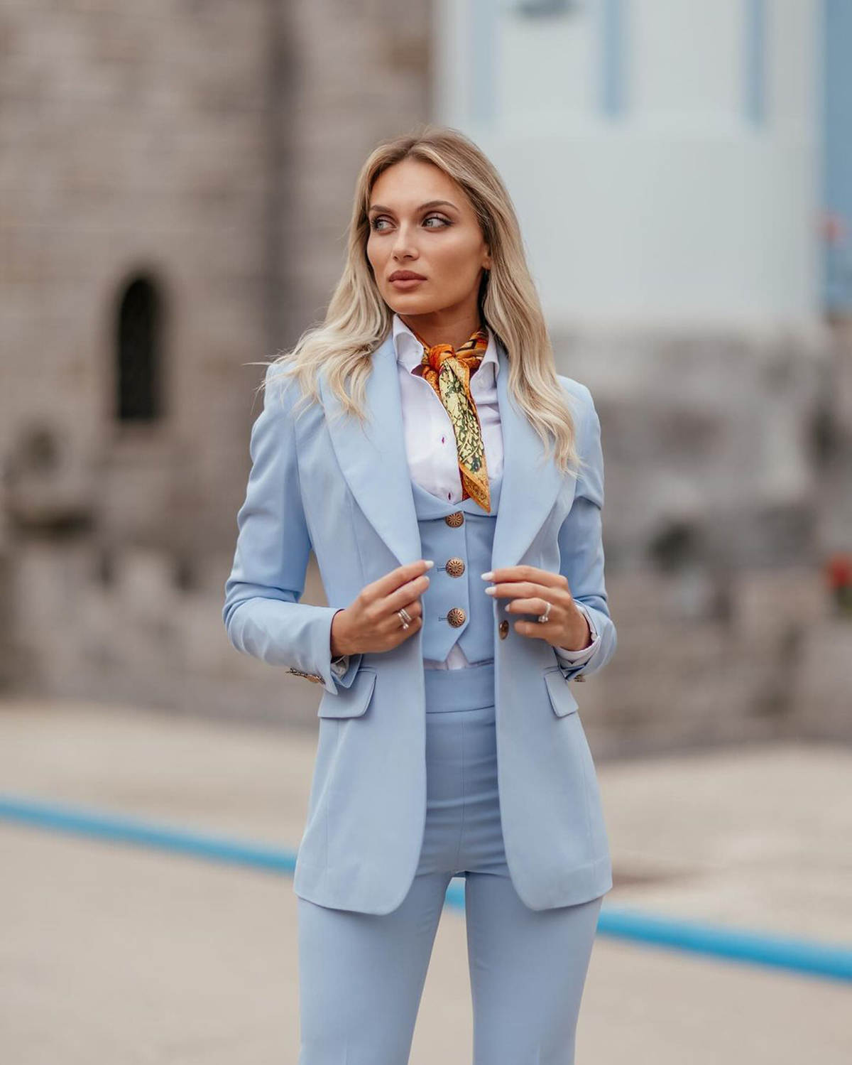 Женский деловой костюм небесно – обзор и цена Women Formal Wear With Tie